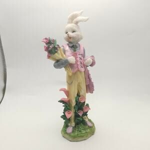 Simson Giftware Boy Rabbit w Lilies 9" Figurine Easter/Spring HomeDecor 3-38426
